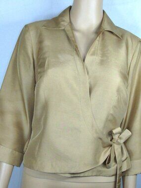 Gold Silk Wrap tie Blouse Size 6 Allison Taylor